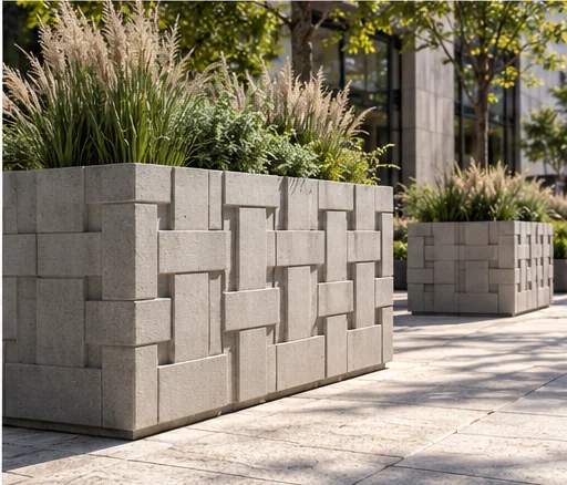 AI concept of concrete planters with a dimensional woven-effect surface